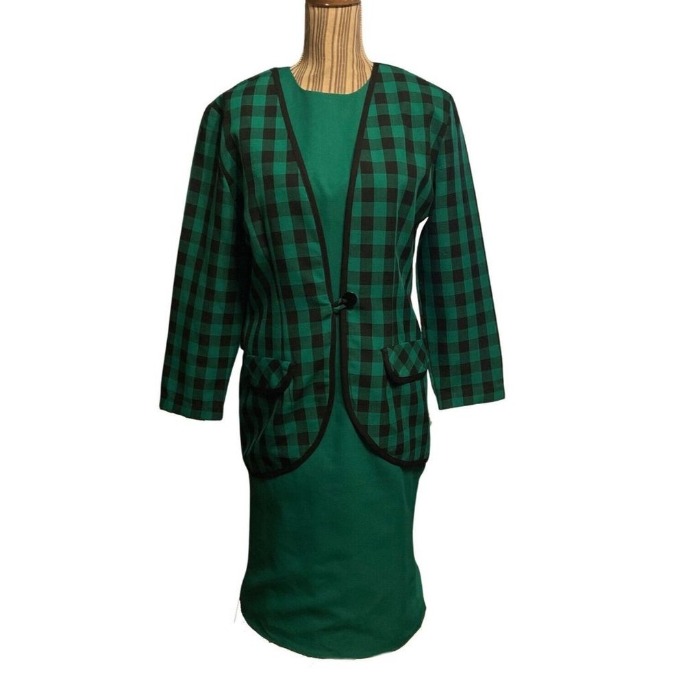 Vintage 80s Dress Jacket Set Cary Robbins Sheath  Approximately SIZE 10 Green